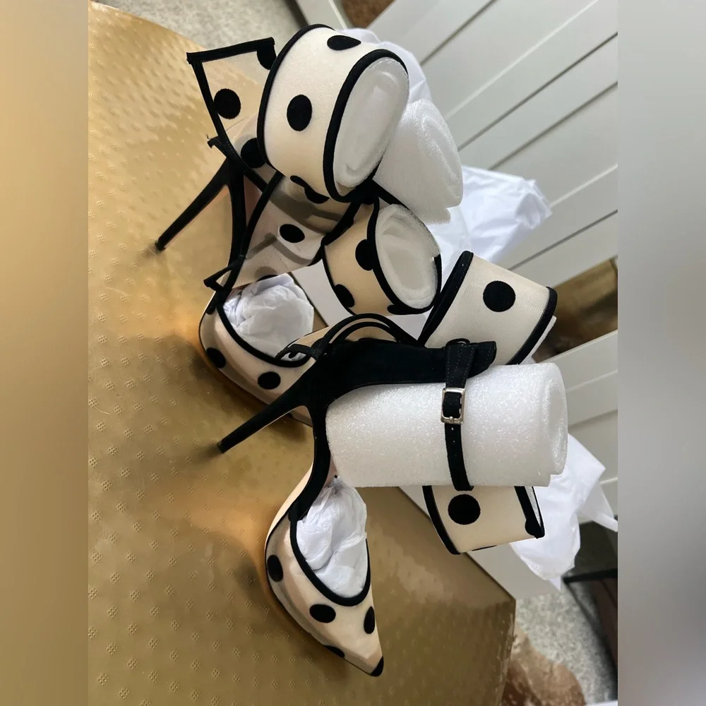 Aminah Abdul Jillil Bow Pump Black Polka Dot Mesh Suede - Picture 4 of 13